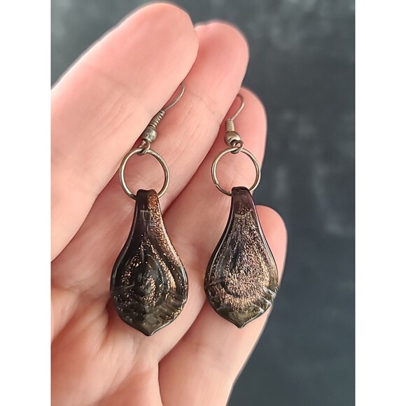 Artisan Brown Glass Dangling Pierced Earrings - Picture 1 of 10